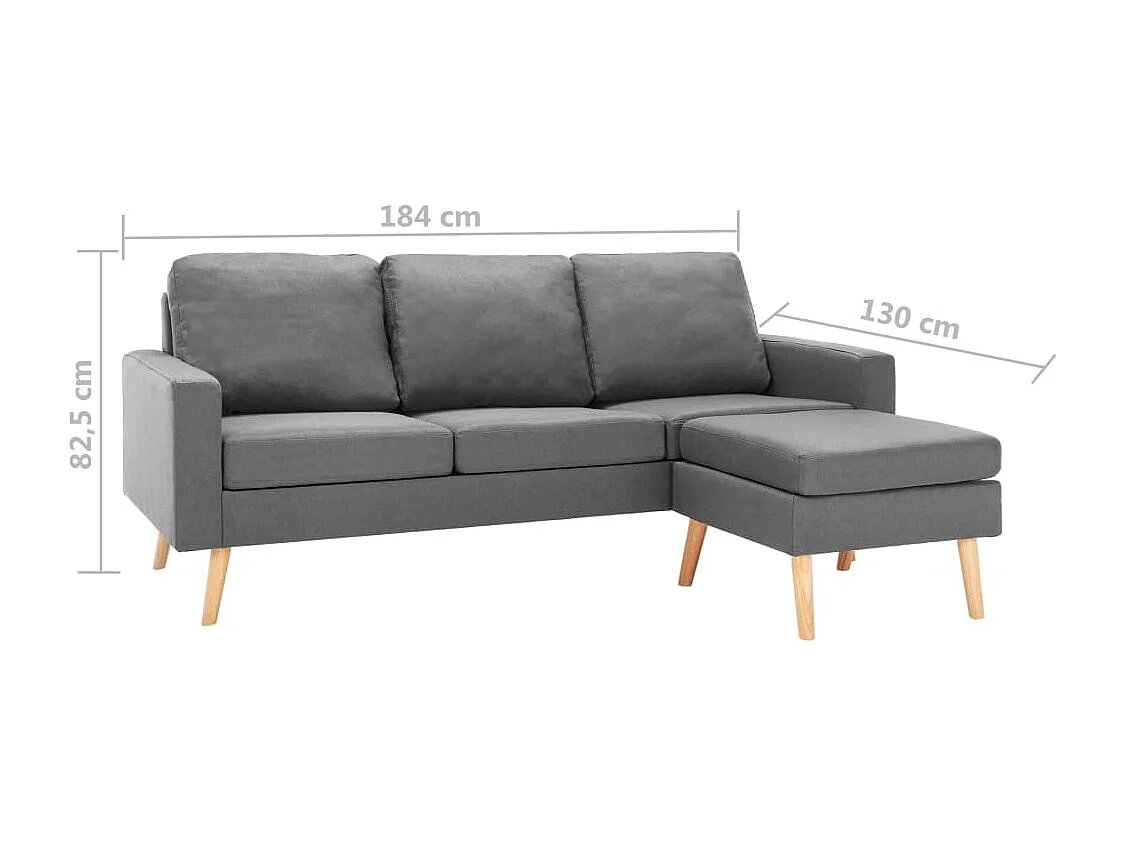 3-Sitzer-Sofa mit Hocker Hellgrau Stoff
