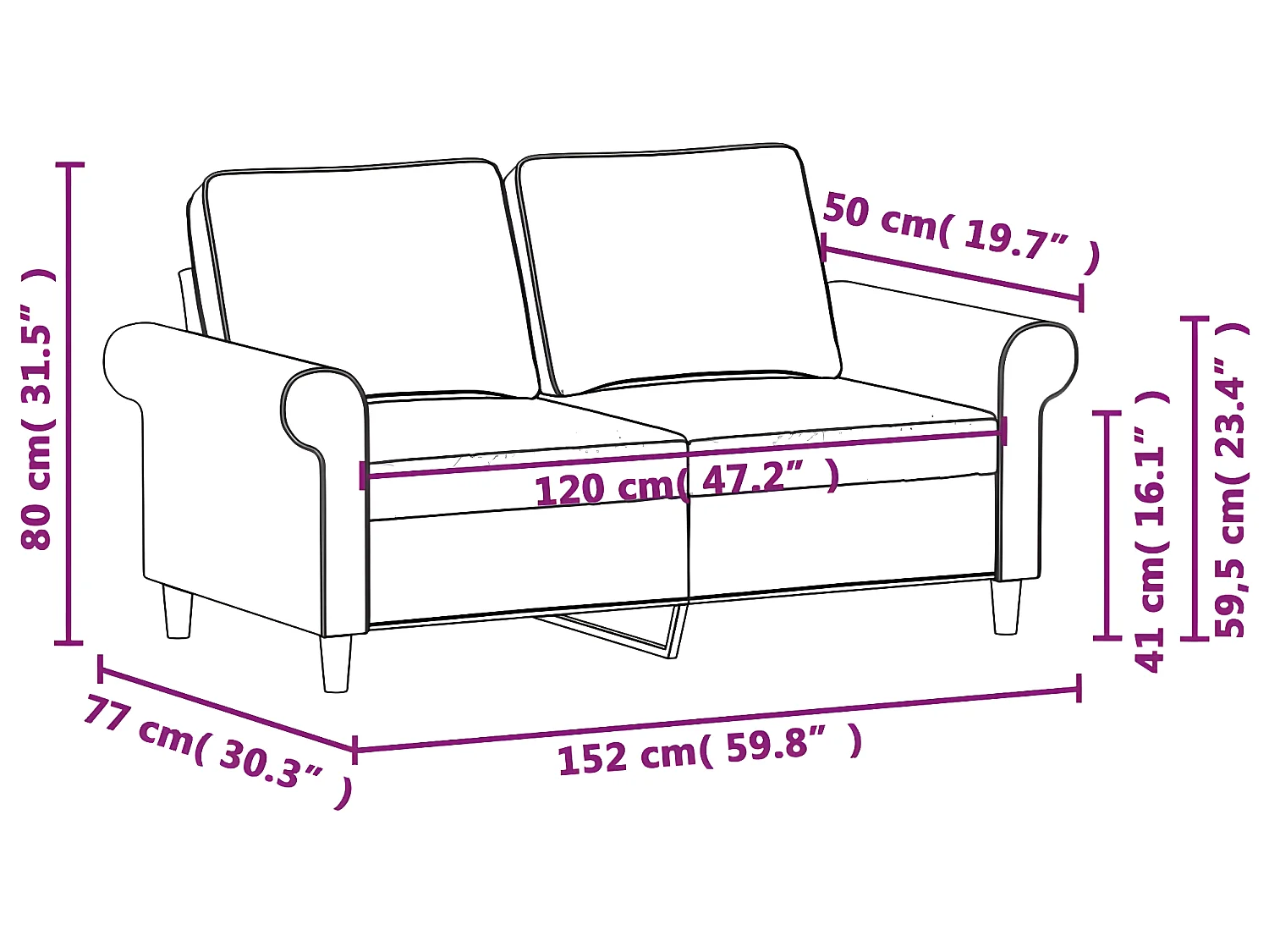 Canapé à 2 places Gris clair 120 cm Tissu