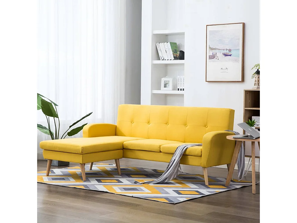 Canapé en forme de L revêtement en tissu 186x136x79 cm jaune