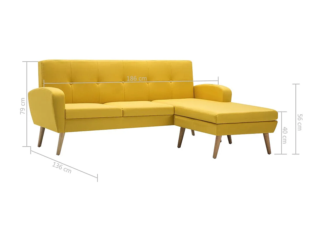 Canapé en forme de L revêtement en tissu 186x136x79 cm jaune