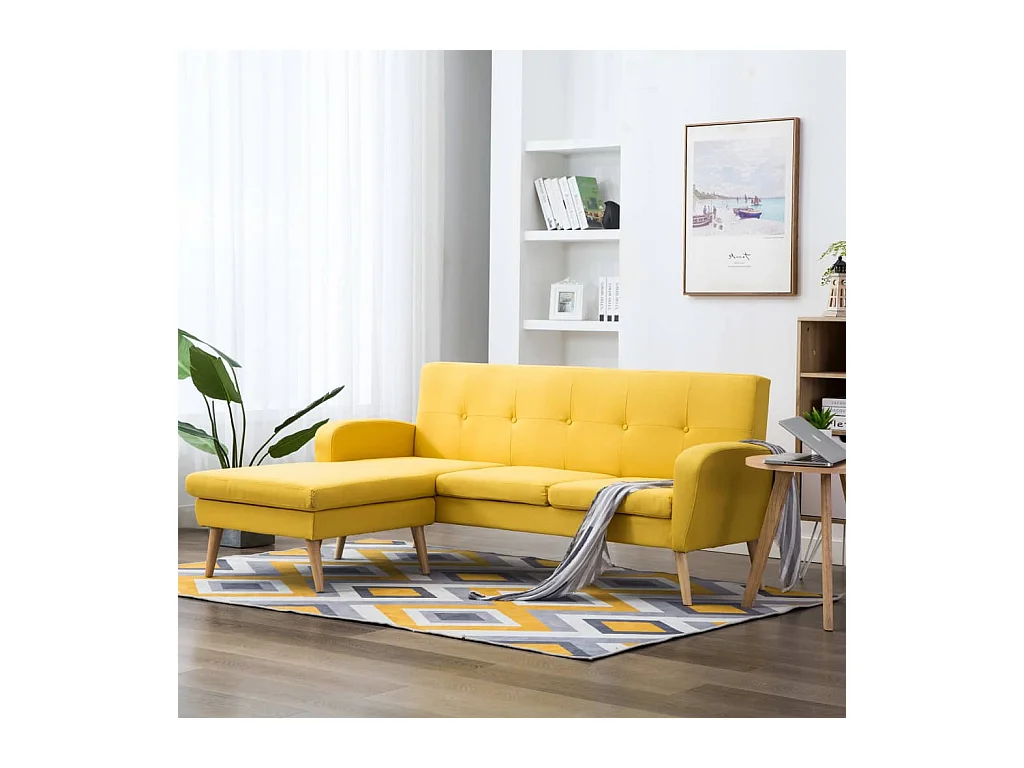 Canapé en forme de L revêtement en tissu 186x136x79 cm jaune