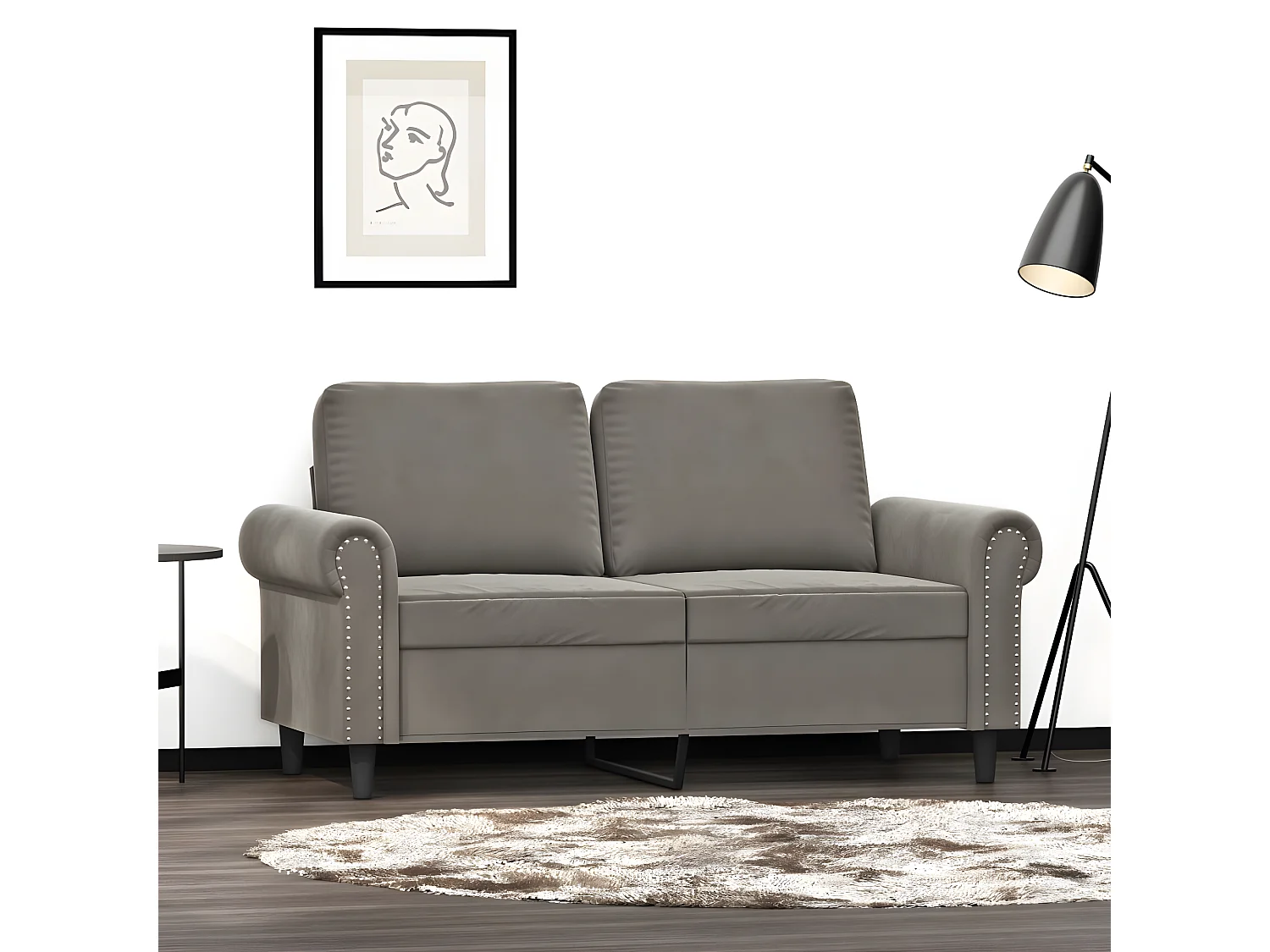 Canapé à 2 places Gris clair 120 cm Velours