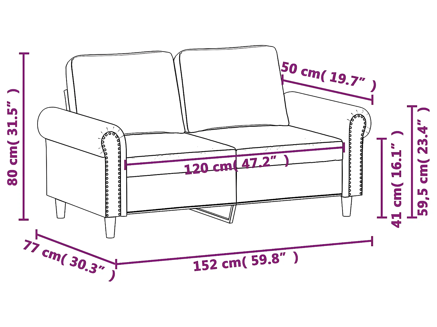 Canapé à 2 places Gris clair 120 cm Velours