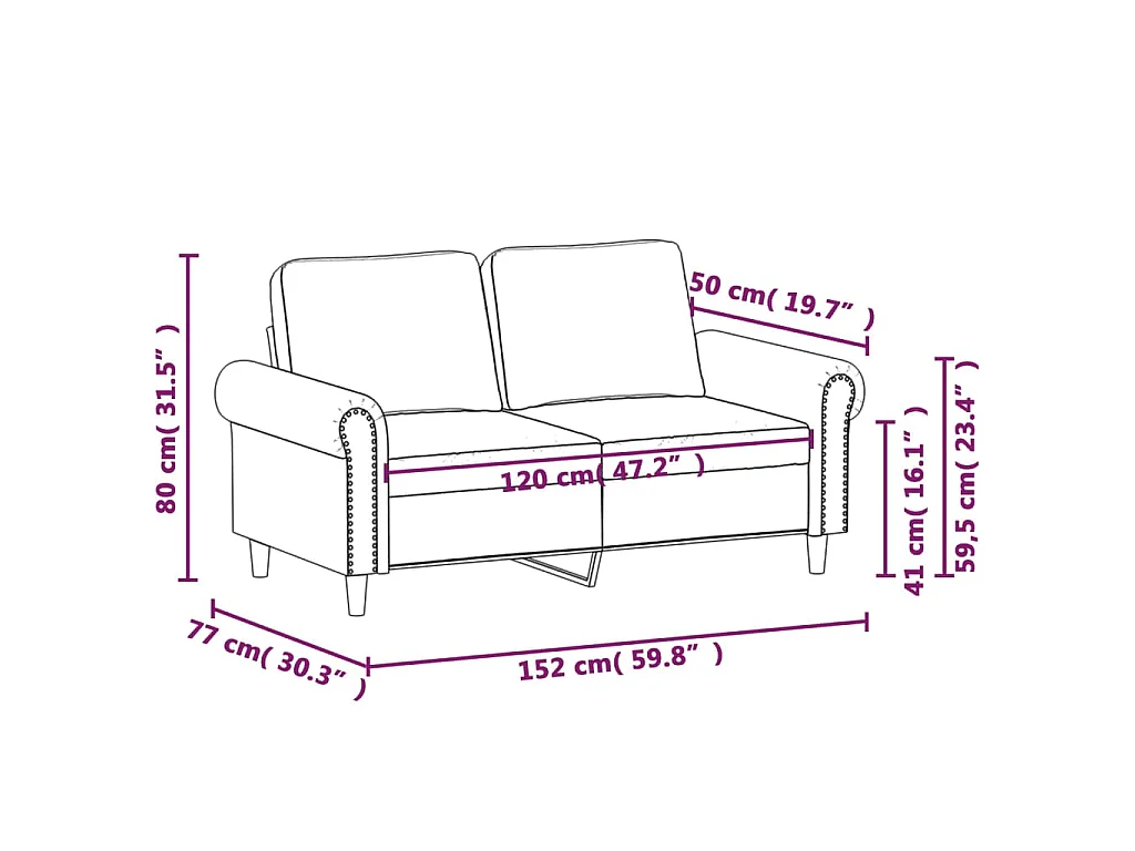 Divano a 2 Posti Grigio Chiaro 120 cm in Velluto