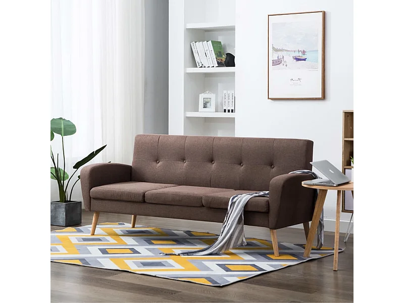 Divano a 3 Posti in Tessuto Marrone