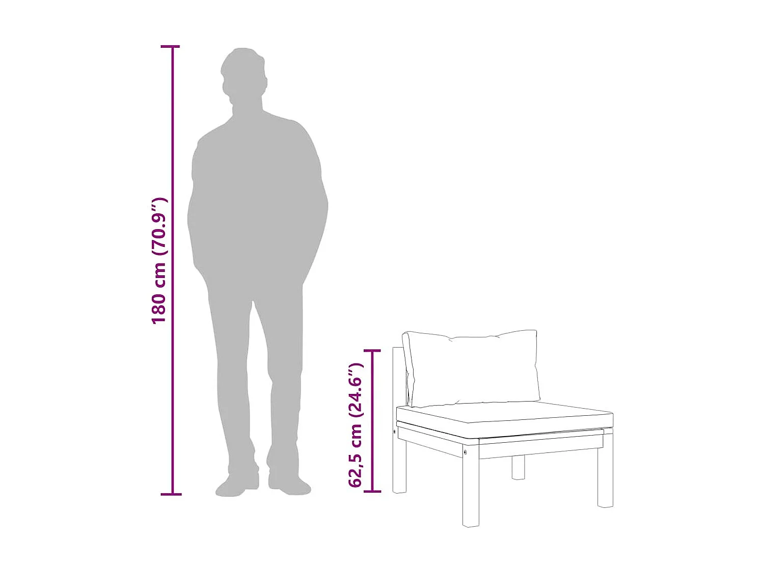 Middenbank sectioneel met crèmewitte kussens acaciahout