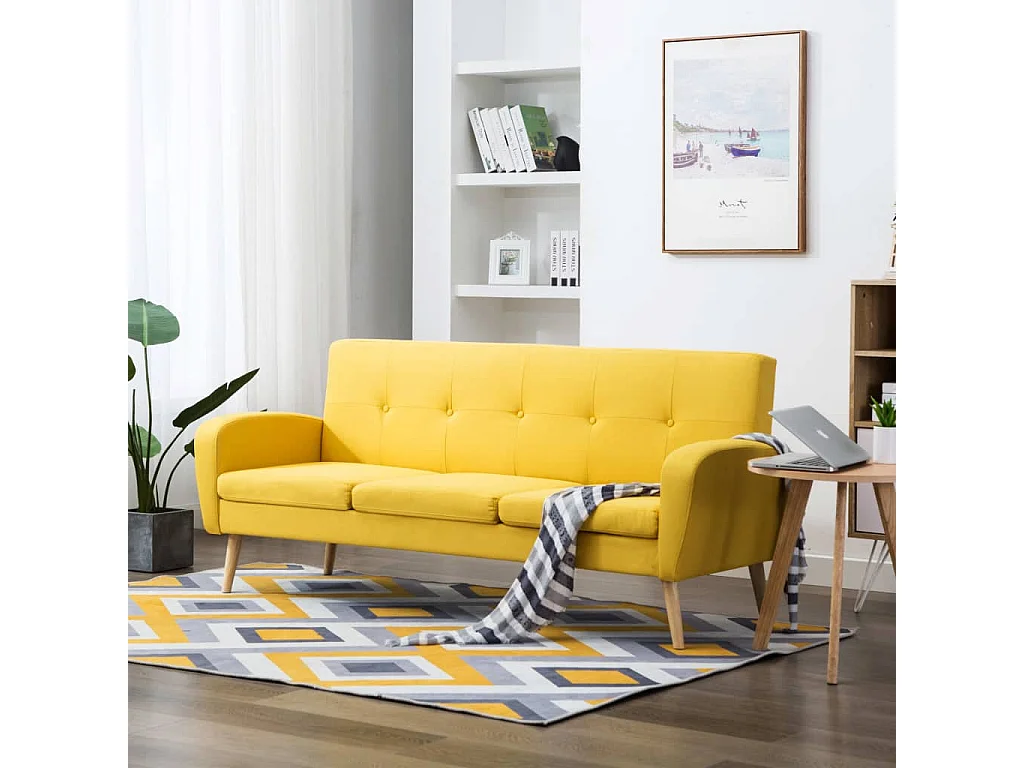 Canapé à 3 places Tissu Jaune
