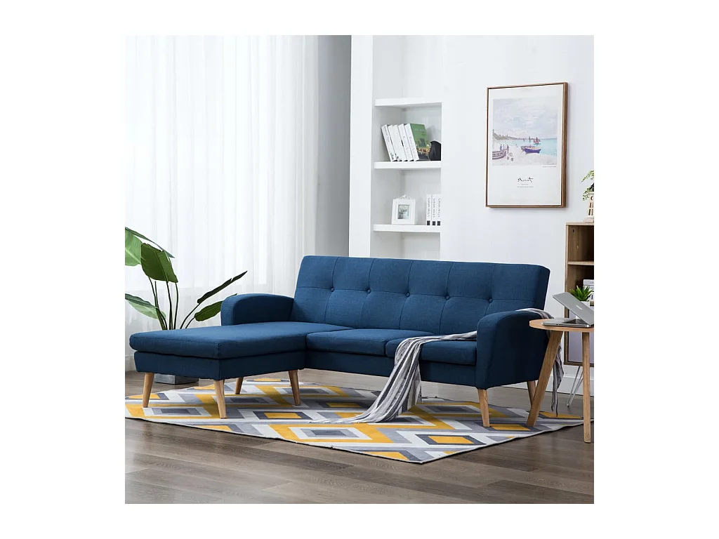 Canapé en forme de L revêtement en tissu 186x136x79 cm bleu