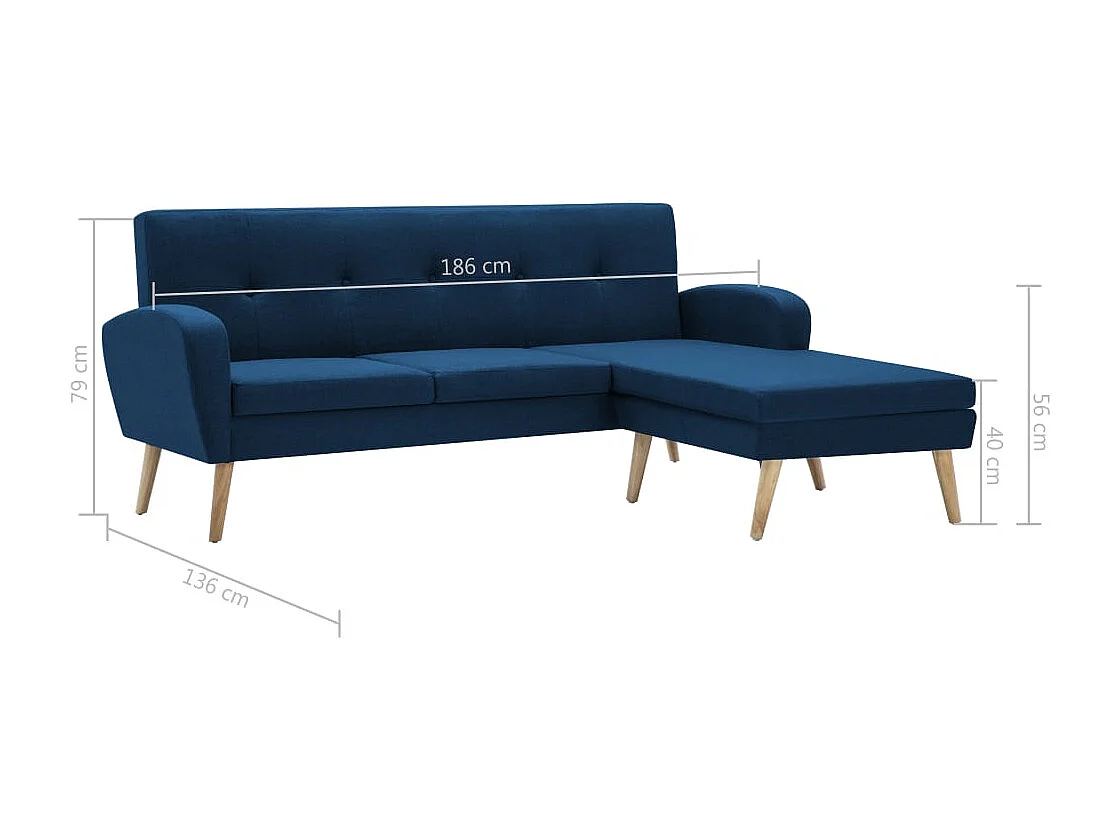Canapé en forme de L revêtement en tissu 186x136x79 cm bleu