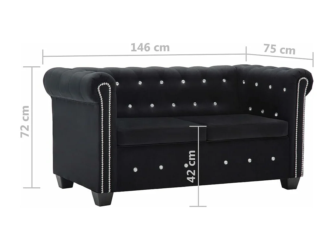 Chesterfield Sofa 2-Sitzer Samtbezug 146 x 75 x 72 cm Schwarz