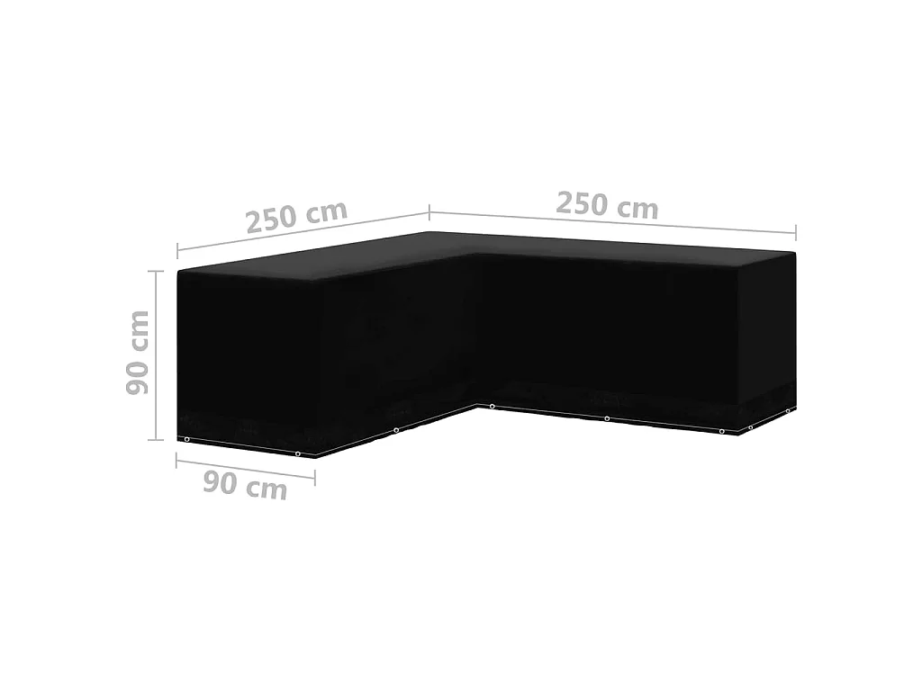 Tuinmeubelhoezen 2 st L-vormig 12 oogjes 250x250x90 cm