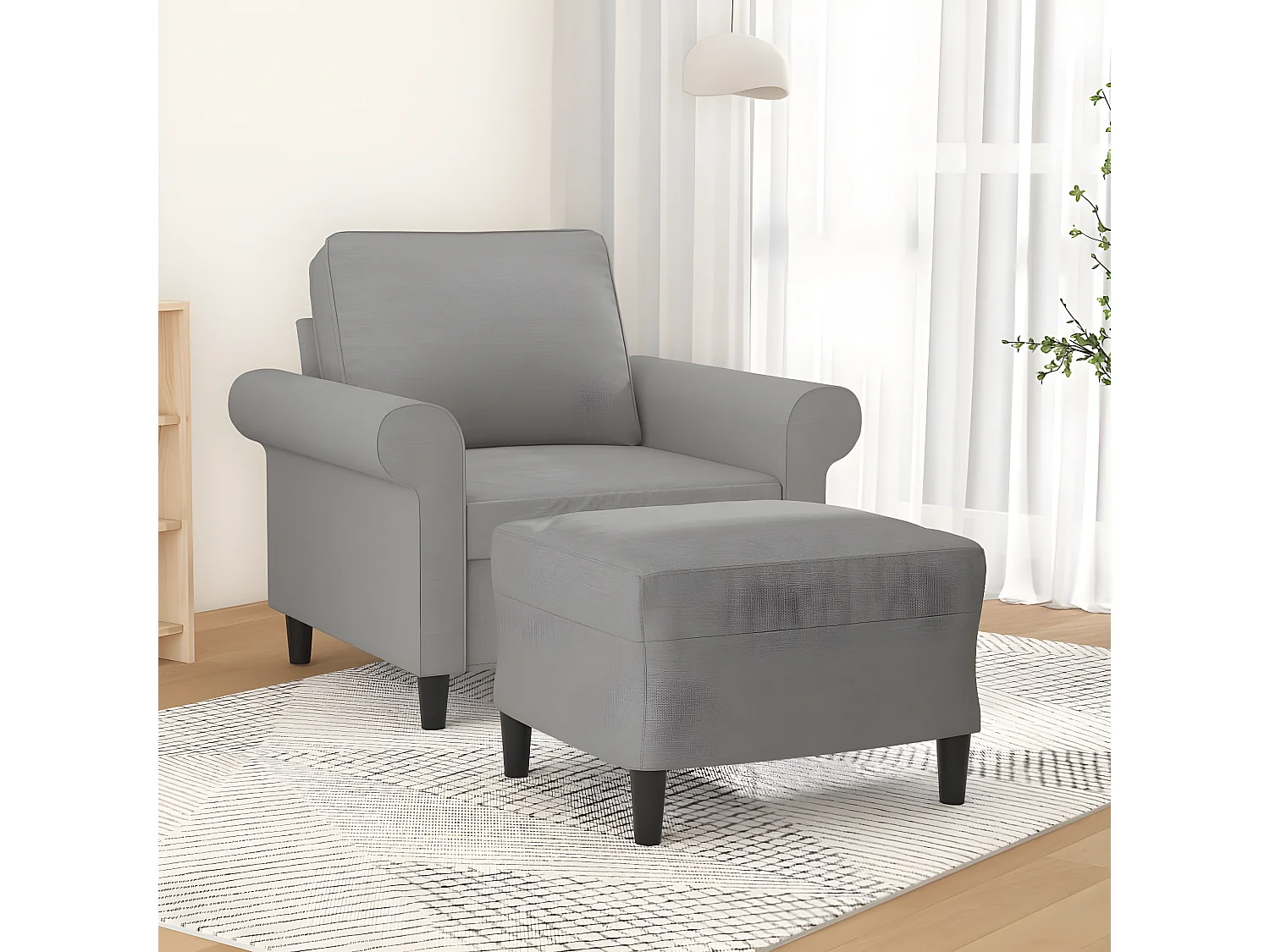 Fauteuil avec repose-pied Gris clair 60 cm Tissu