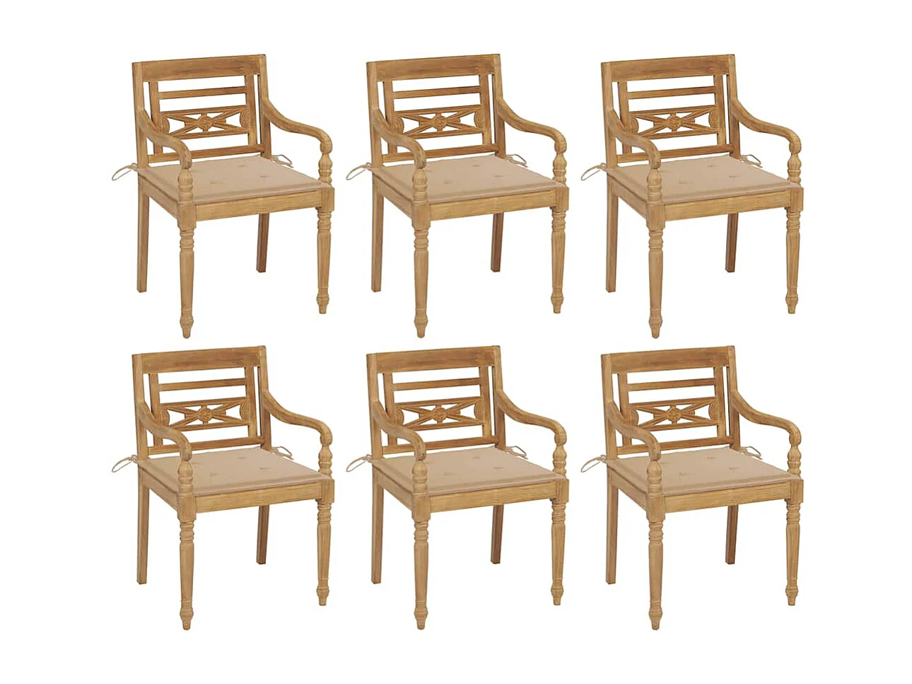Stoelen Batavia 6 st met kussens massief teakhout