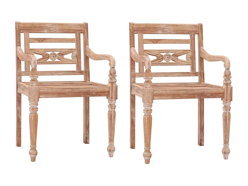 Stoelen Batavia 2 st massief teakhout met whitewash afwerking