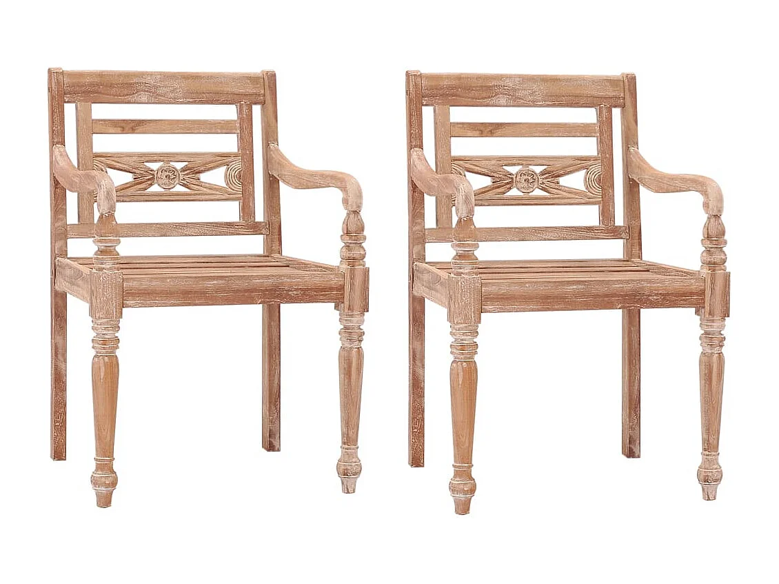 Stoelen Batavia 2 st massief teakhout met whitewash afwerking