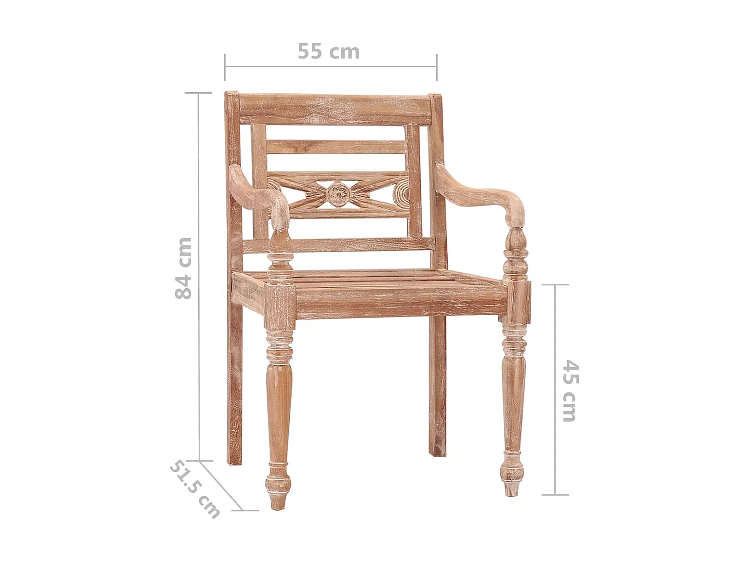 Stoelen Batavia 2 st massief teakhout met whitewash afwerking