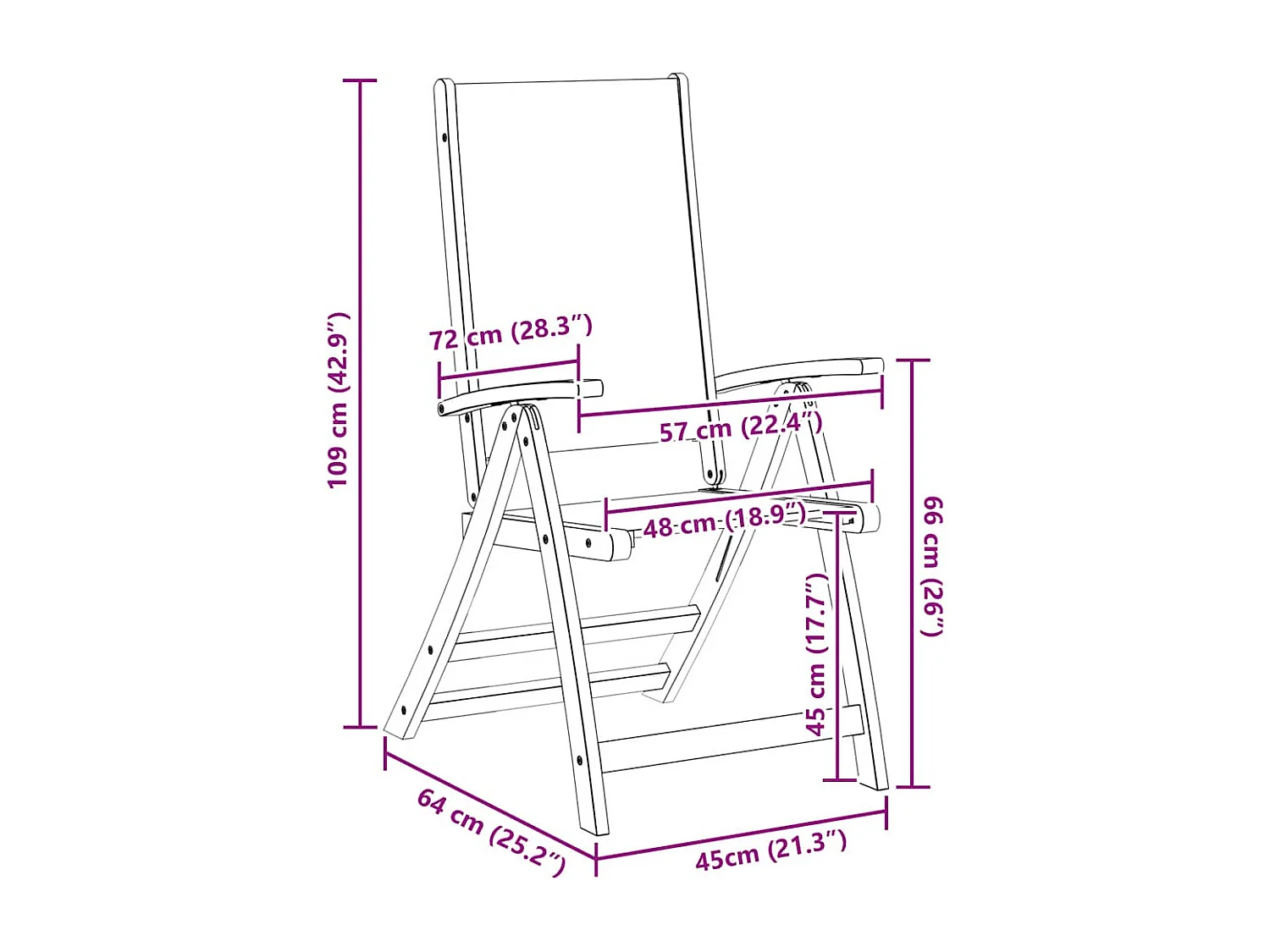 Chaises pliables de jardin lot de 2 Bois d'acacia et textilène