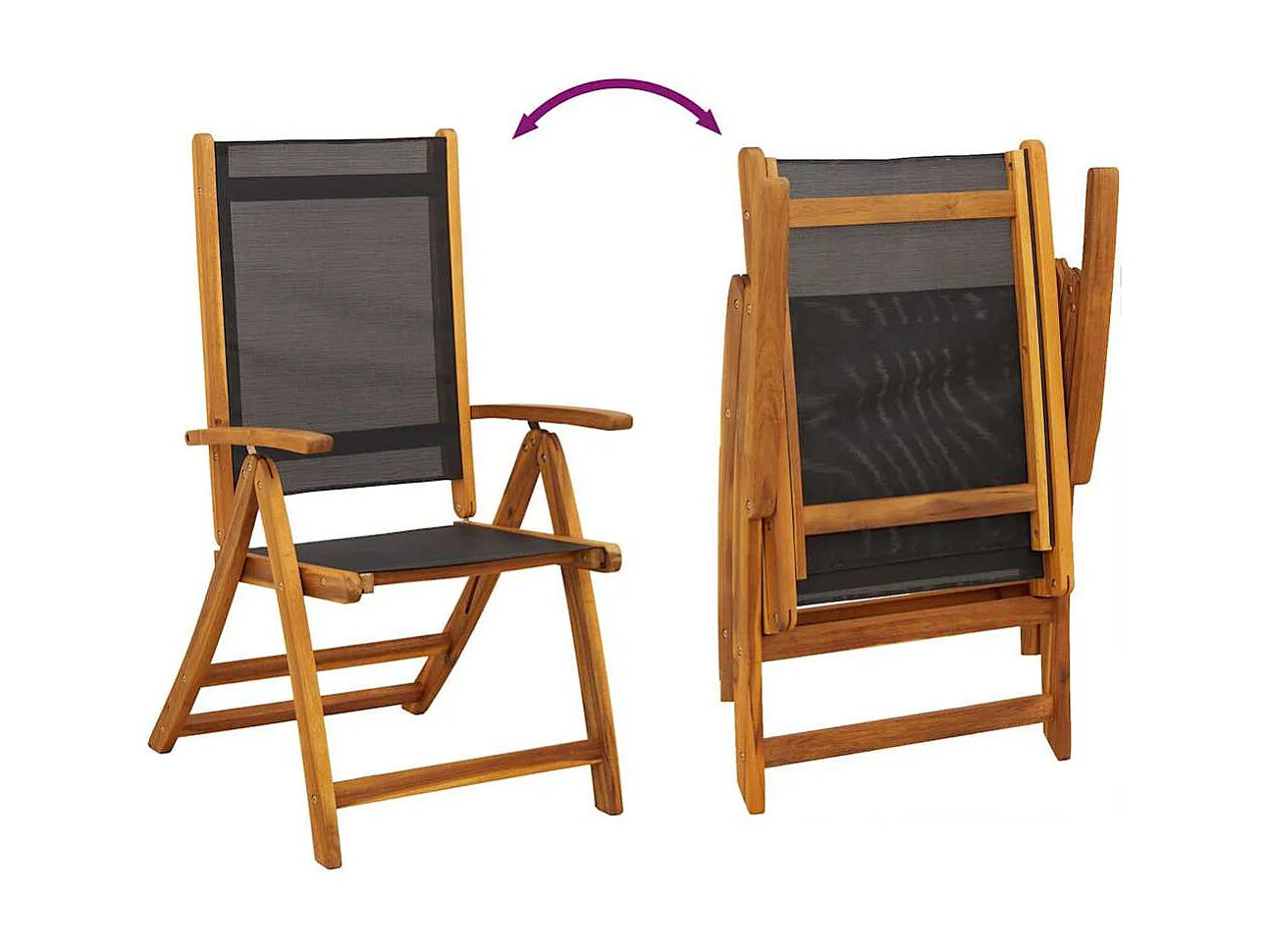 Chaises pliables de jardin lot de 2 Bois d'acacia et textilène