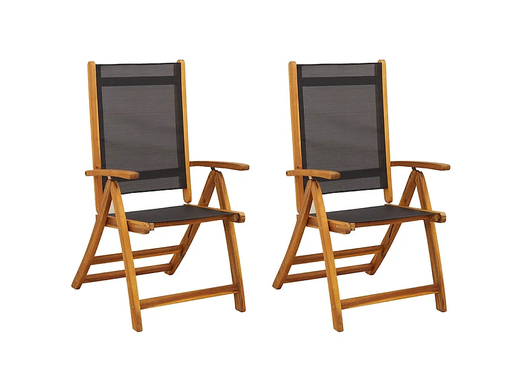 Chaises pliantes 2 pièces en bois d'acacia massif et textilène