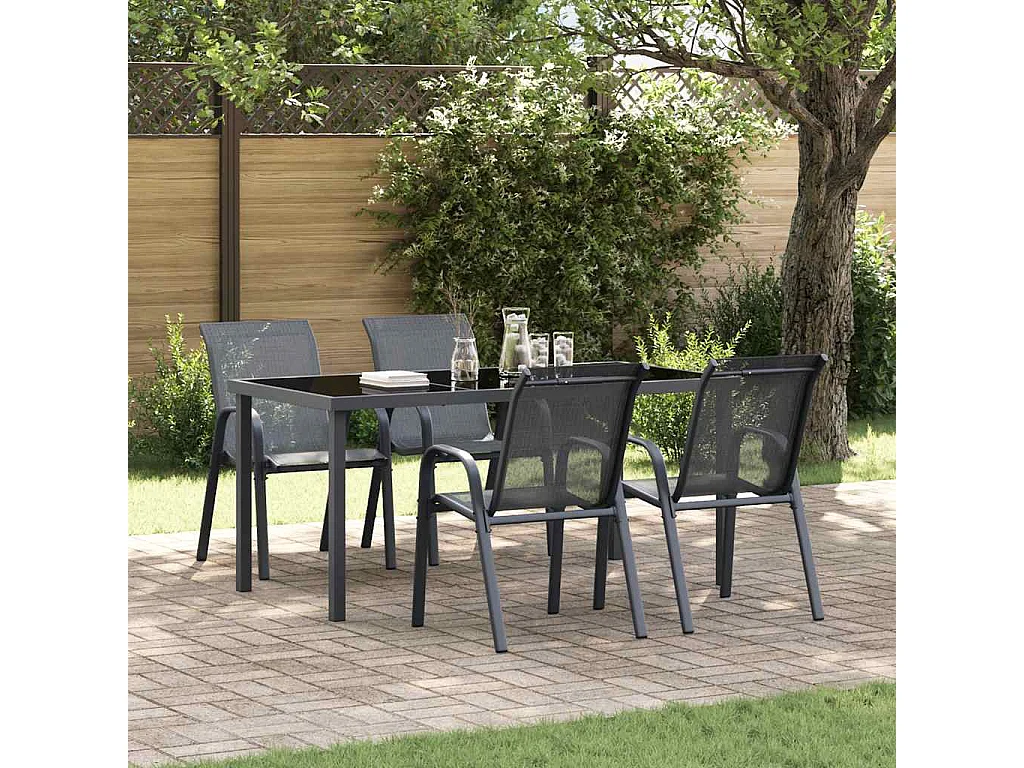 Chaises empilables de jardin lot de 4 Gris Tissu textilène