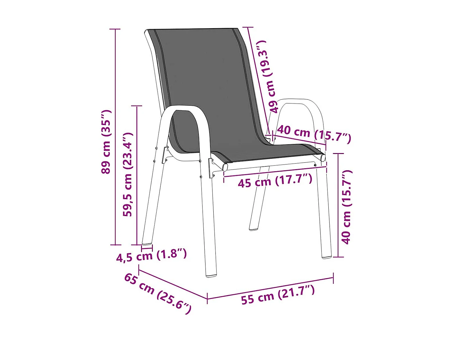 Chaises empilables de jardin lot de 4 Gris Tissu textilène