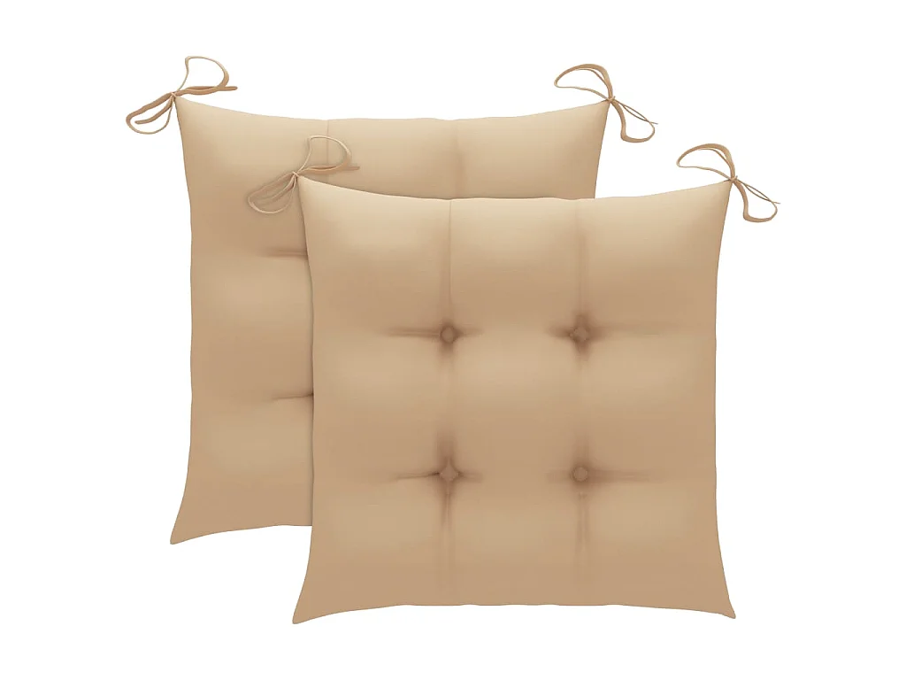 Chaises de jardin lot de 2 et coussins beige Bois teck massif
