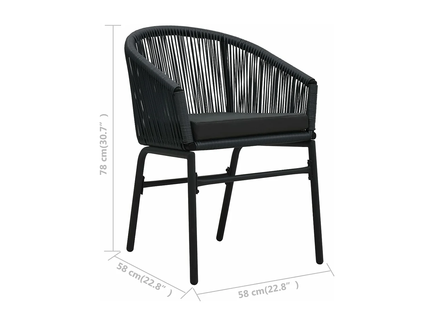 Cadeiras de jardim 2 pcs vime PE preto