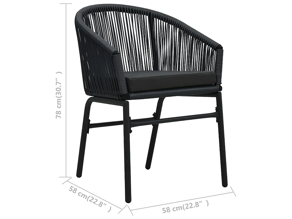 Chaises de jardin lot de 2 Noir Rotin PE