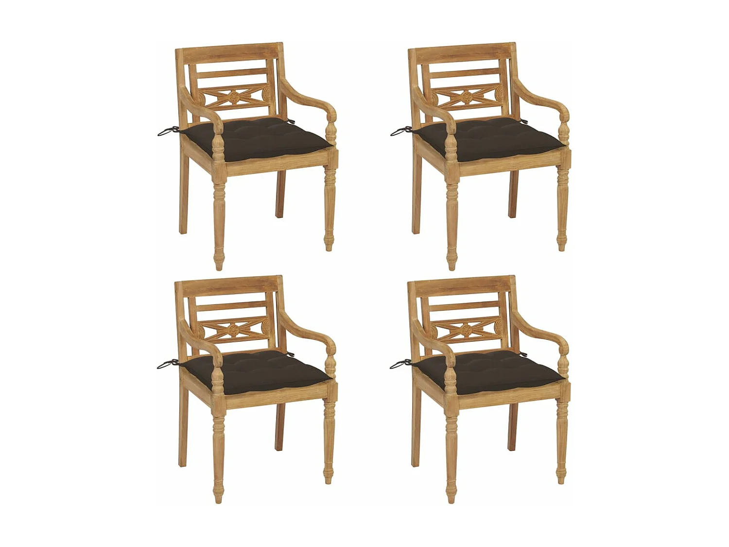 Chaises Batavia avec coussins lot de 4 Bois de teck solide
