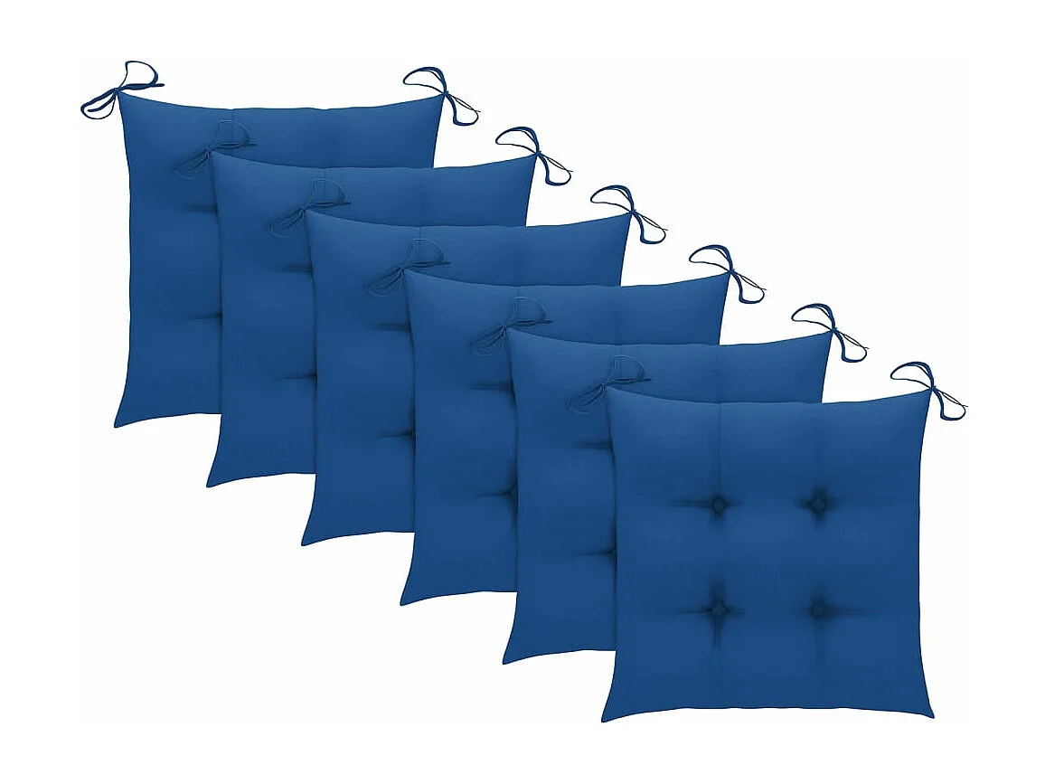 Chaises de jardin lot de 6 et coussins bleu Bois de teck solide