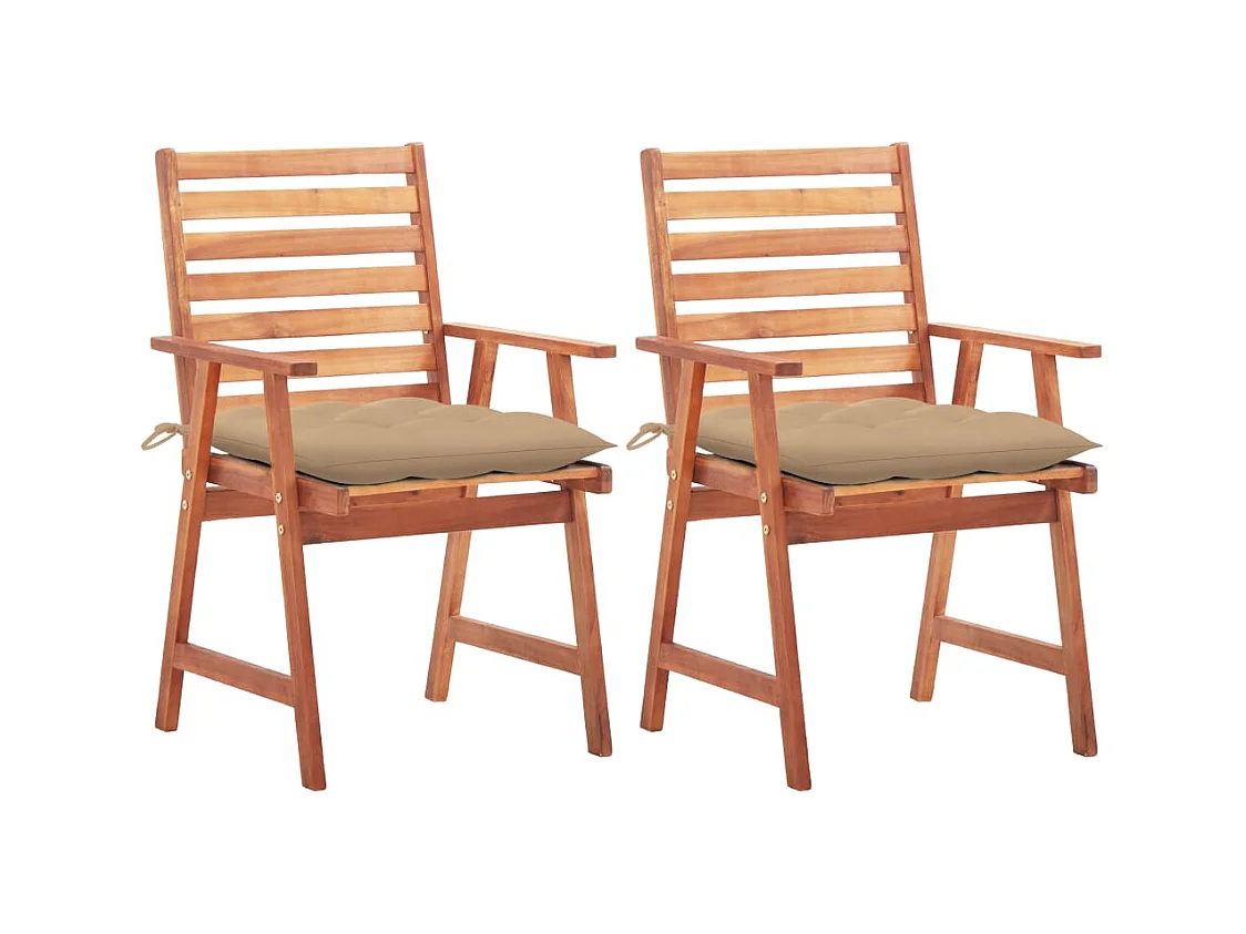 Chaises à manger d'extérieur lot de 2 et coussins Acacia massif