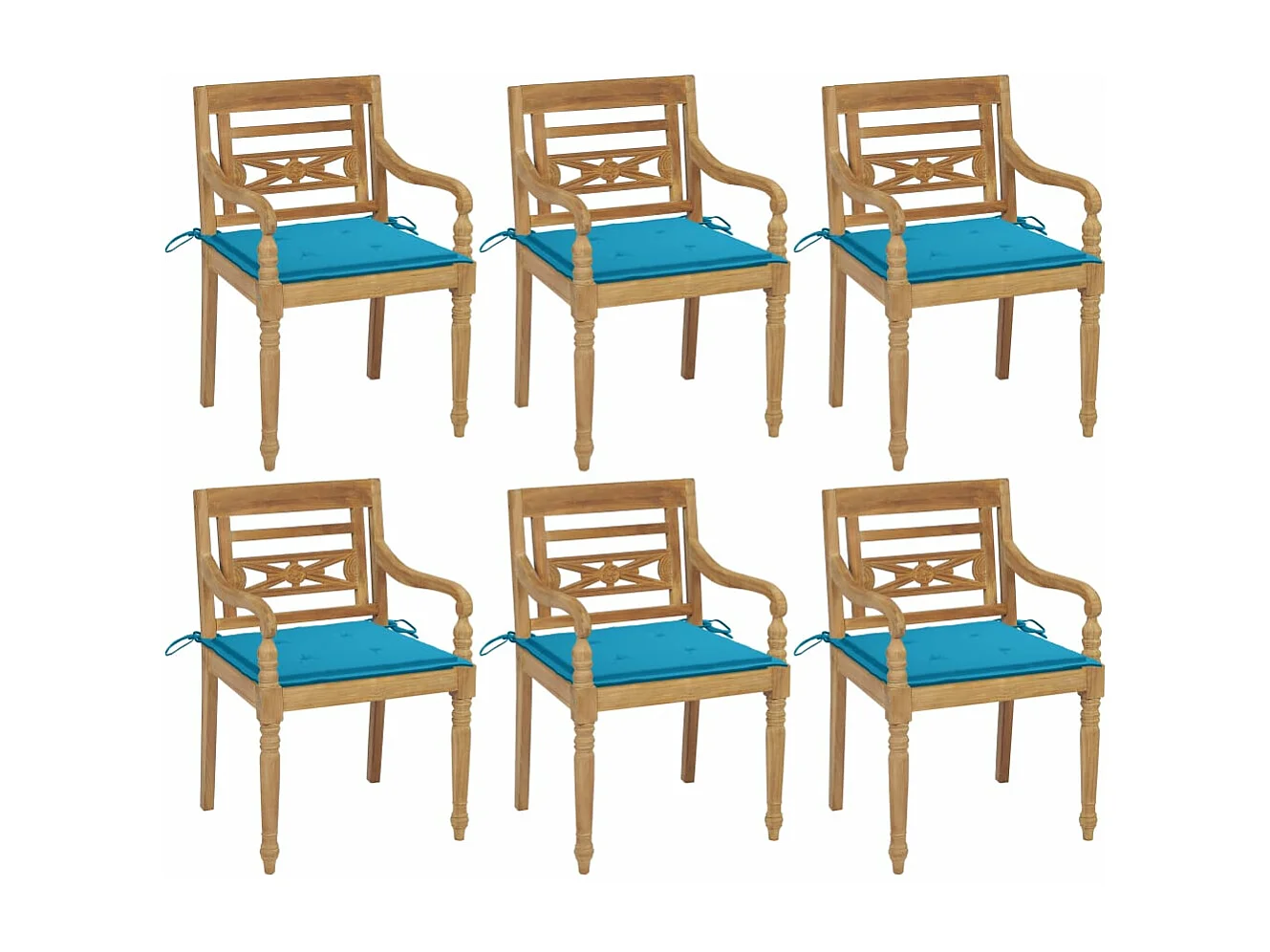 Chaises Batavia avec coussins lot de 6 Bois de teck solide
