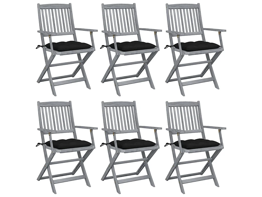 Chaises pliantes 6 pièces avec coussins en bois d'acacia massif