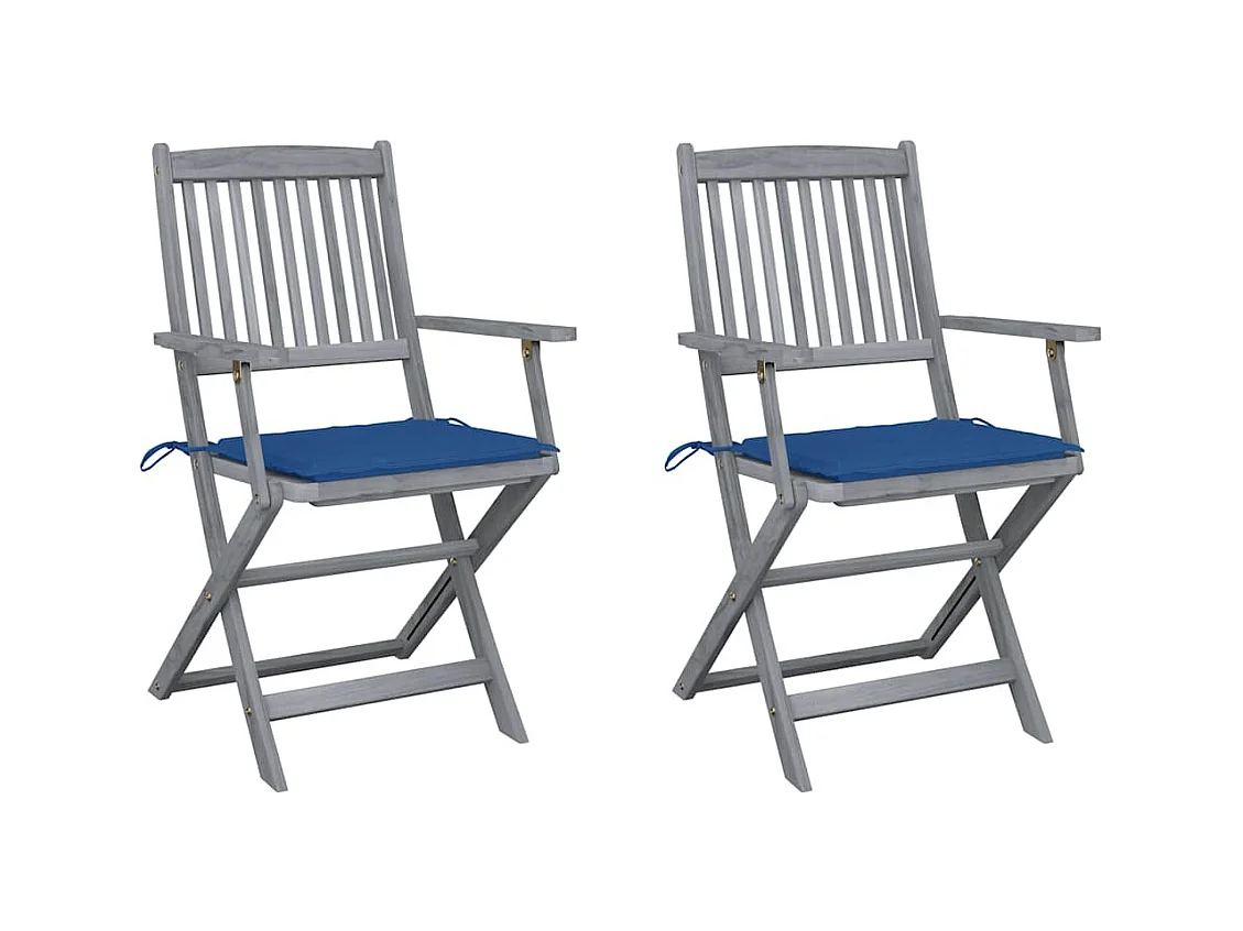 Chaises pliables d'extérieur lot de 2 et coussins Bois d'acacia