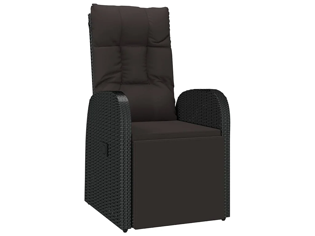Sedia da Giardino Reclinabile con Cuscino in Polyrattan Nero