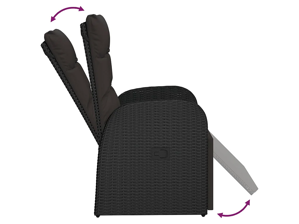 Sedia da Giardino Reclinabile con Cuscino in Polyrattan Nero