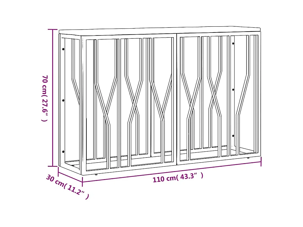 Table console acier inoxydable et bois massif de récupération