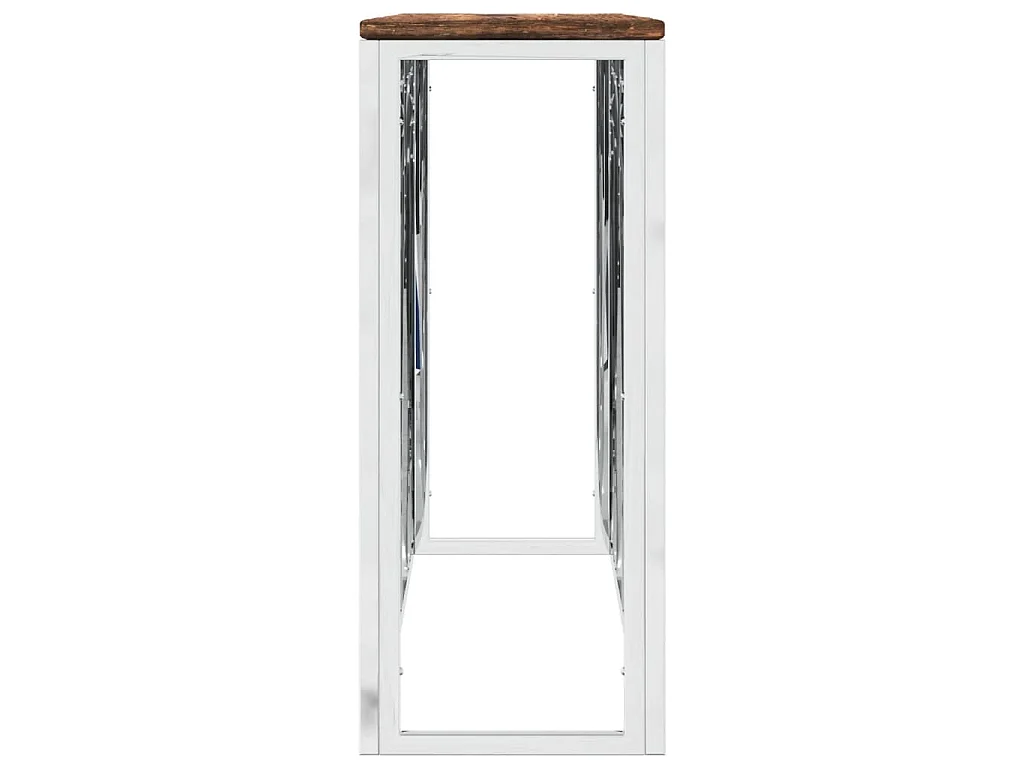 Table console acier inoxydable et bois massif de récupération