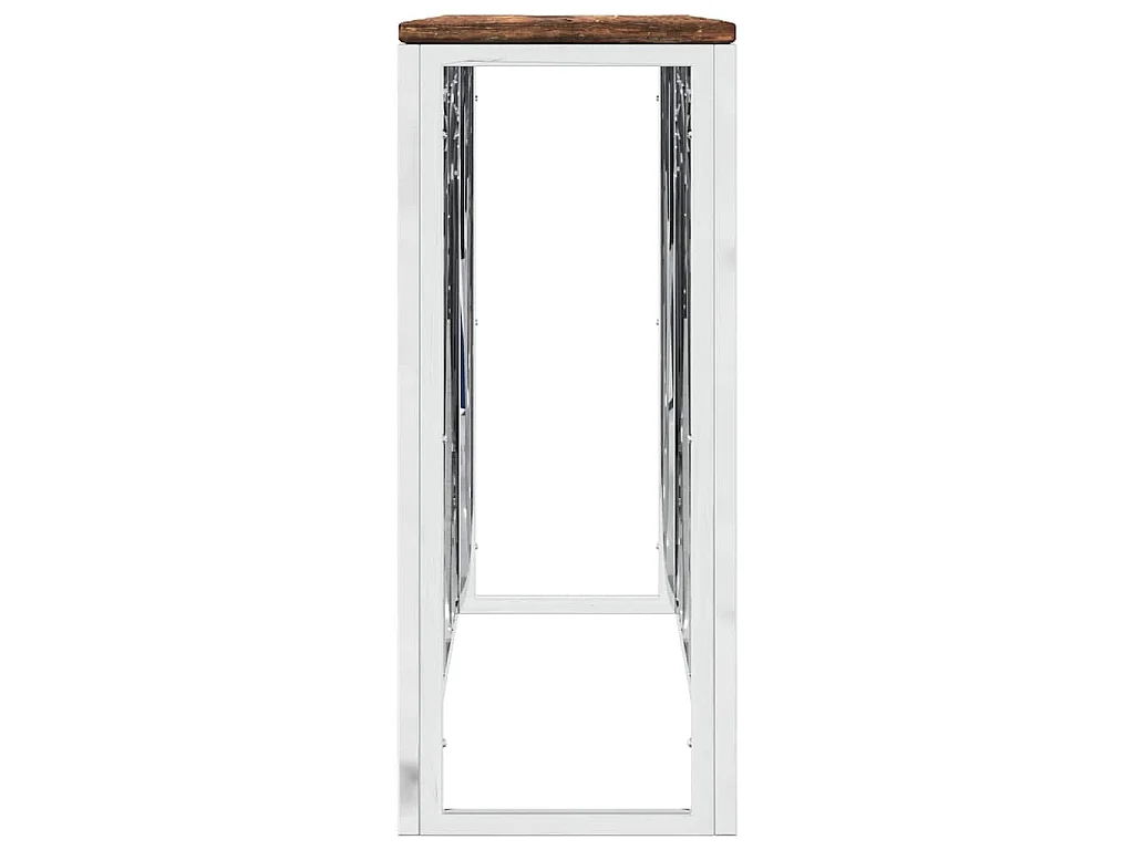 Table console acier inoxydable et bois massif de récupération