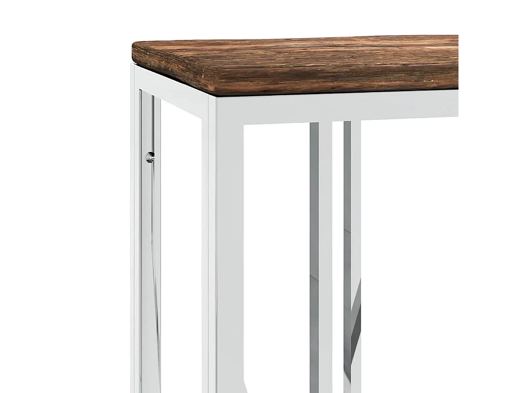 Table console acier inoxydable et bois massif de récupération