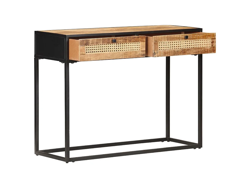 Konsolentisch 100x35x75 cm Raues Mangoholz und Rohrgeflecht