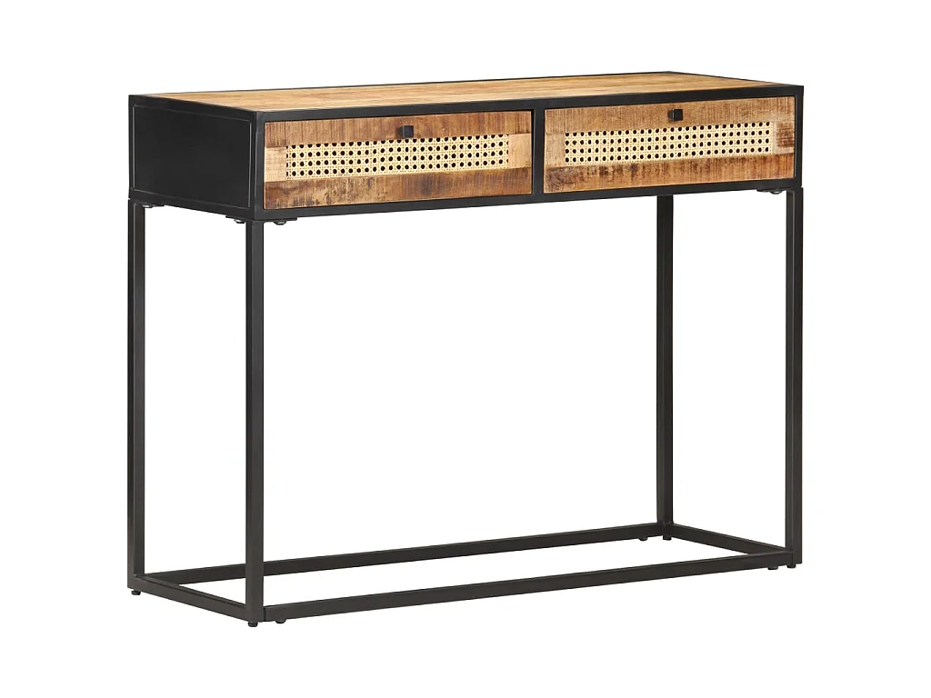 Konsolentisch 100x35x75 cm Raues Mangoholz und Rohrgeflecht