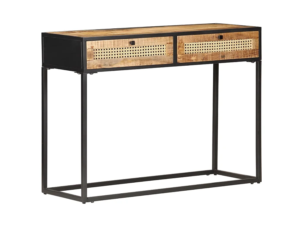 Konsolentisch 100x35x75 cm Raues Mangoholz und Rohrgeflecht