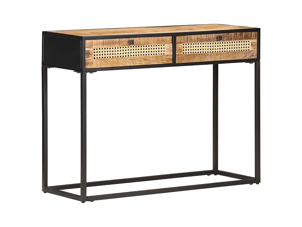 Konsolentisch 100x35x75 cm Raues Mangoholz und Rohrgeflecht
