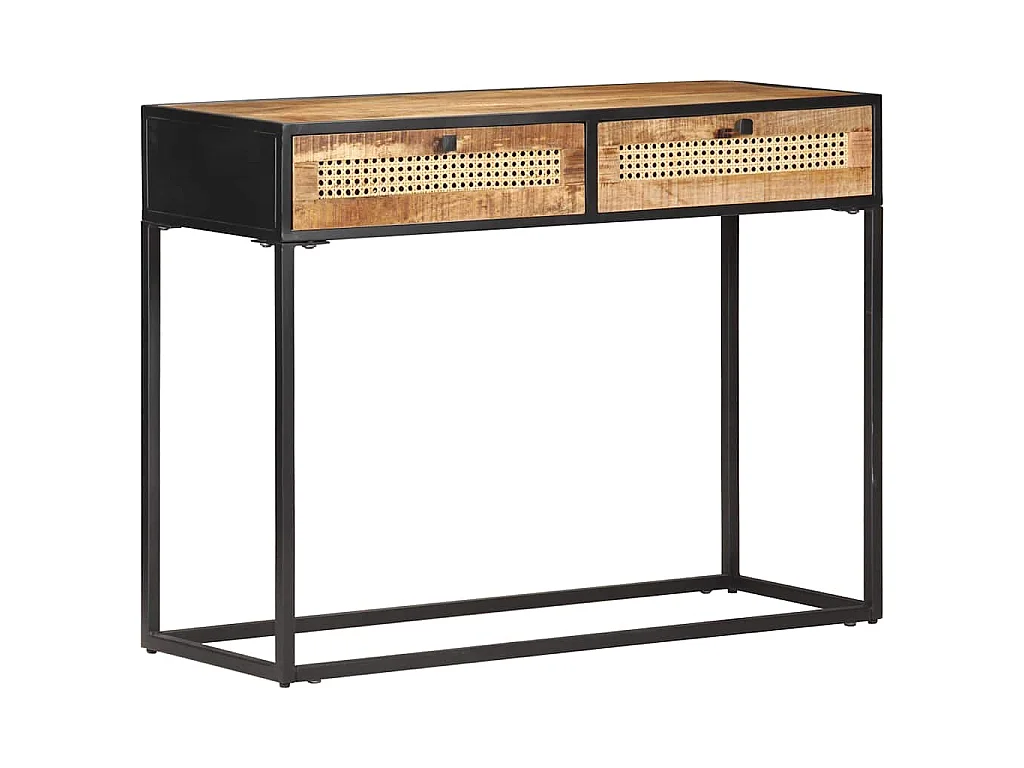 Konsolentisch 100x35x75 cm Raues Mangoholz und Rohrgeflecht