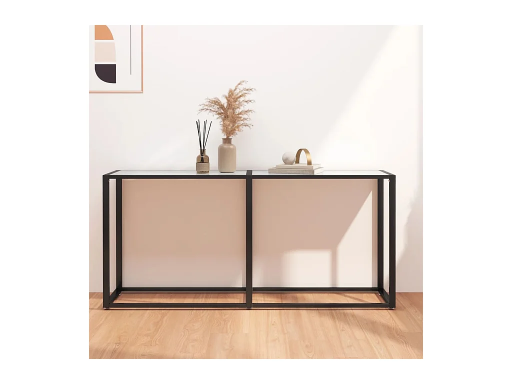 Table console Marbre blanc 160x35x75,5 cm Verre trempé