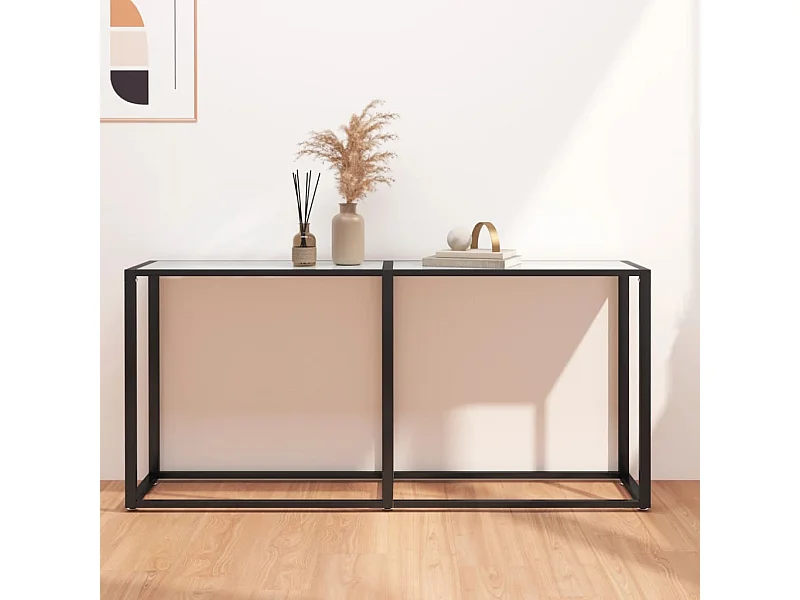 Table console Marbre blanc 160x35x75,5 cm Verre trempé