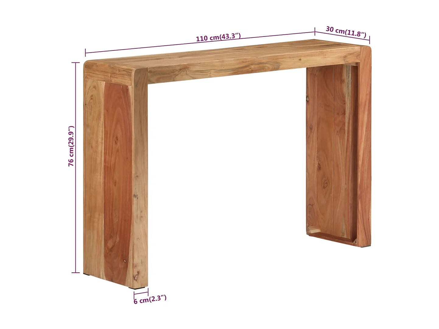 Table console 110x30x76 cm bois massif d'acacia