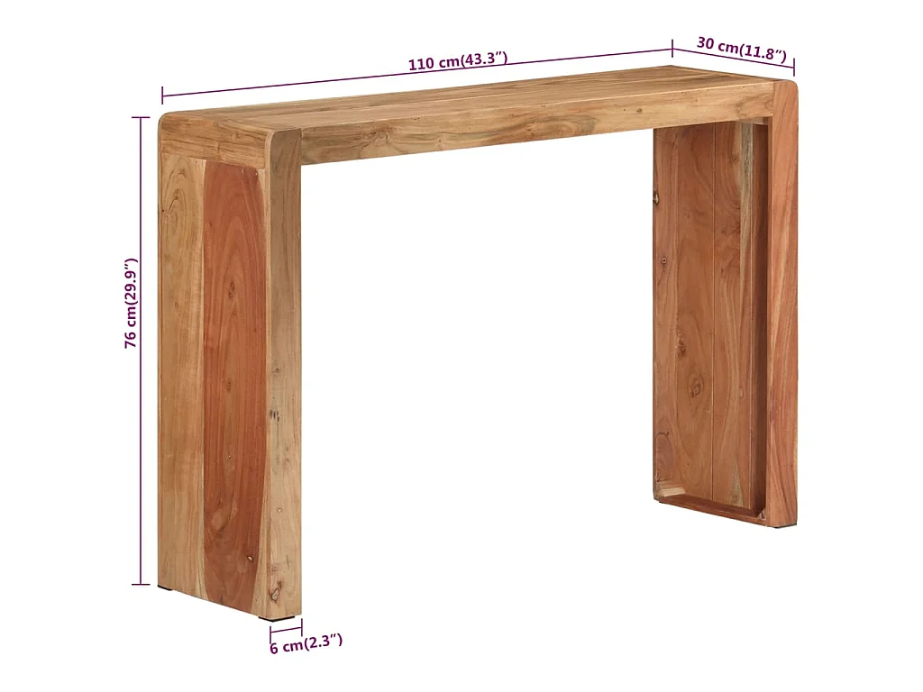 Table console 110x30x76 cm bois massif d'acacia