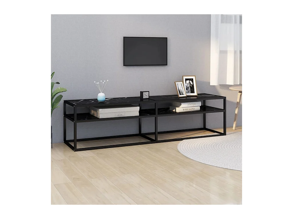 Meuble TV Marbre noir 160x40x40,5 cm Verre trempé